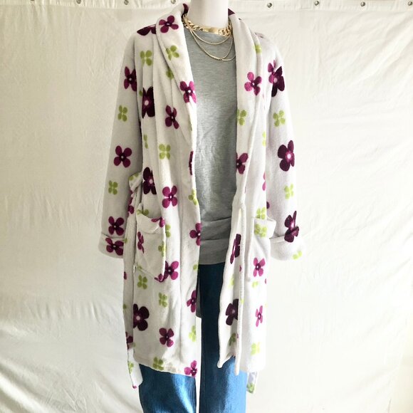 Floral Fleece Cozy Robe White Multicolor - Picture 4 of 12